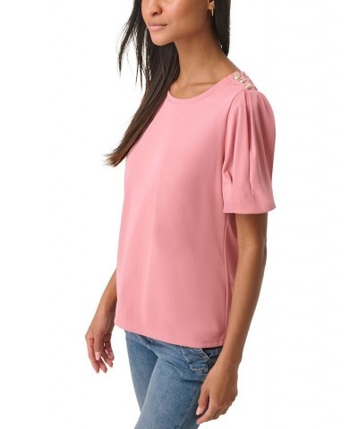 Women's Puff-Sleeve Shoulder-Button Top Shell $24.81 Tops