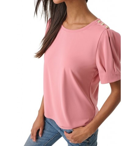 Women's Puff-Sleeve Shoulder-Button Top Shell $24.81 Tops