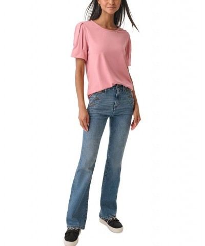 Women's Puff-Sleeve Shoulder-Button Top Shell $24.81 Tops