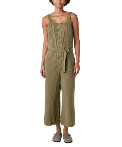 Women's Button-Front Belted Jumpsuit Green $45.87 Pants