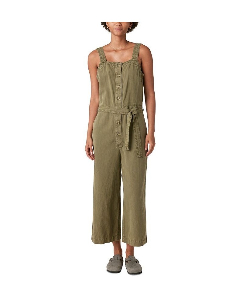 Women's Button-Front Belted Jumpsuit Green $45.87 Pants