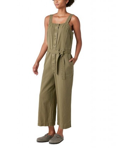 Women's Button-Front Belted Jumpsuit Green $45.87 Pants