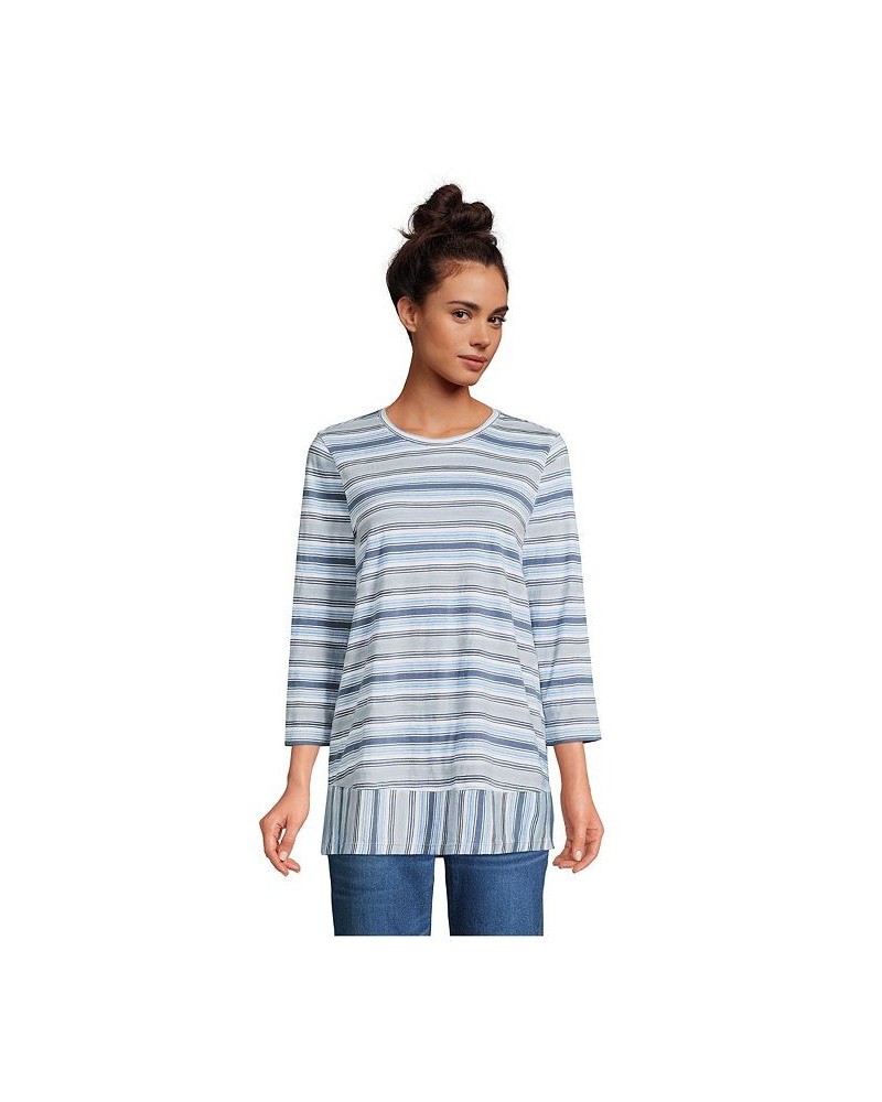 Women's Petite 3/4 Sleeve Slub Jersey Swing Tunic Lavender cloud stripe $28.59 Tops