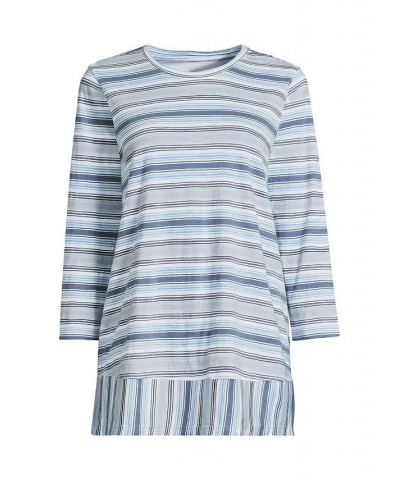 Women's Petite 3/4 Sleeve Slub Jersey Swing Tunic Lavender cloud stripe $28.59 Tops