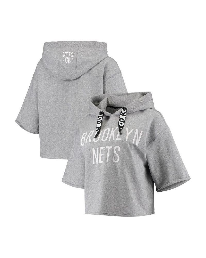 Women's Gray Brooklyn Nets Emma Cropped Pullover Hoodie Gray $41.59 Sweatshirts