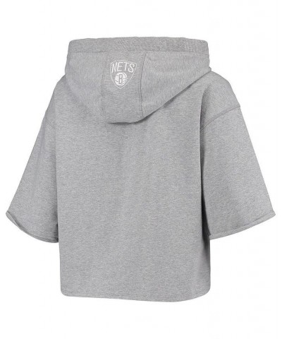 Women's Gray Brooklyn Nets Emma Cropped Pullover Hoodie Gray $41.59 Sweatshirts