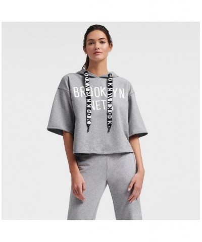 Women's Gray Brooklyn Nets Emma Cropped Pullover Hoodie Gray $41.59 Sweatshirts