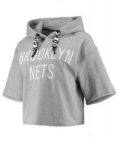 Women's Gray Brooklyn Nets Emma Cropped Pullover Hoodie Gray $41.59 Sweatshirts