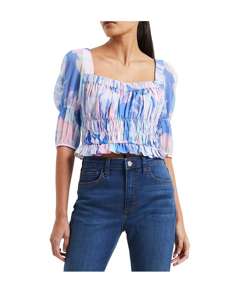 Women's Dalla Verona Hallie Puff-Sleeve Top Baja Blue $36.96 Tops