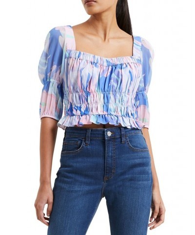 Women's Dalla Verona Hallie Puff-Sleeve Top Baja Blue $36.96 Tops