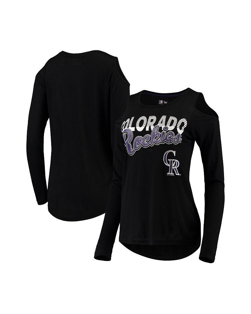 Women's Black Colorado Rockies Crackerjack Cold Shoulder Long Sleeve T-shirt Black $30.67 Tops