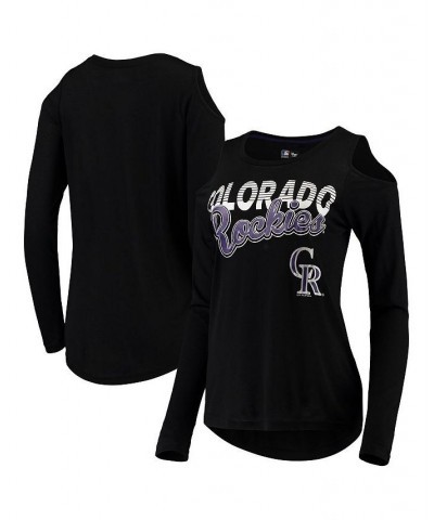 Women's Black Colorado Rockies Crackerjack Cold Shoulder Long Sleeve T-shirt Black $30.67 Tops