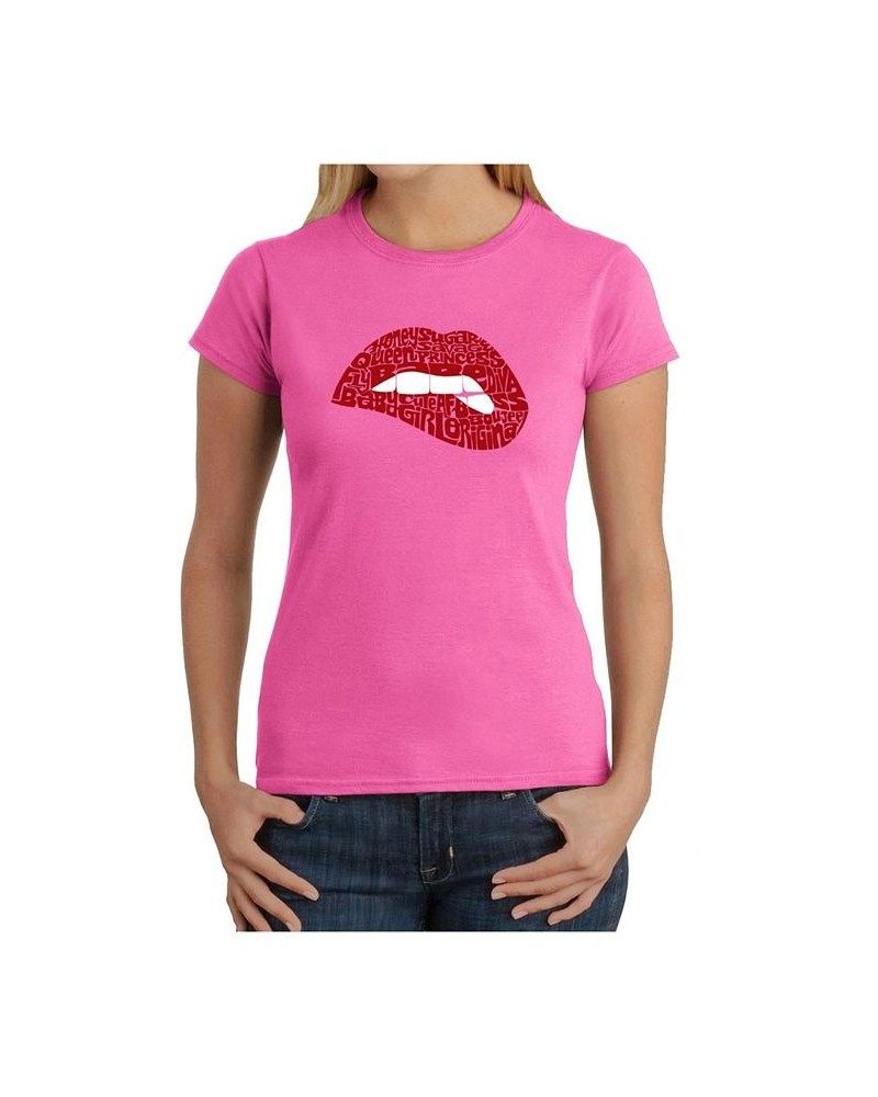 Women's Word Art T-Shirt - Savage Lips Pink $18.72 Tops