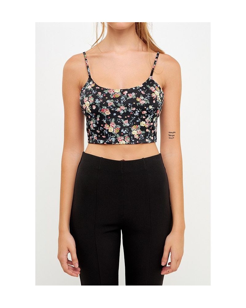 Women's Floral Cropped Tank Black multi $28.50 Tops