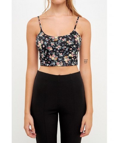 Women's Floral Cropped Tank Black multi $28.50 Tops