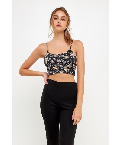 Women's Floral Cropped Tank Black multi $28.50 Tops