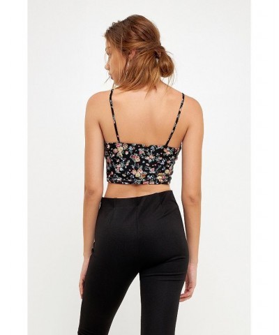 Women's Floral Cropped Tank Black multi $28.50 Tops