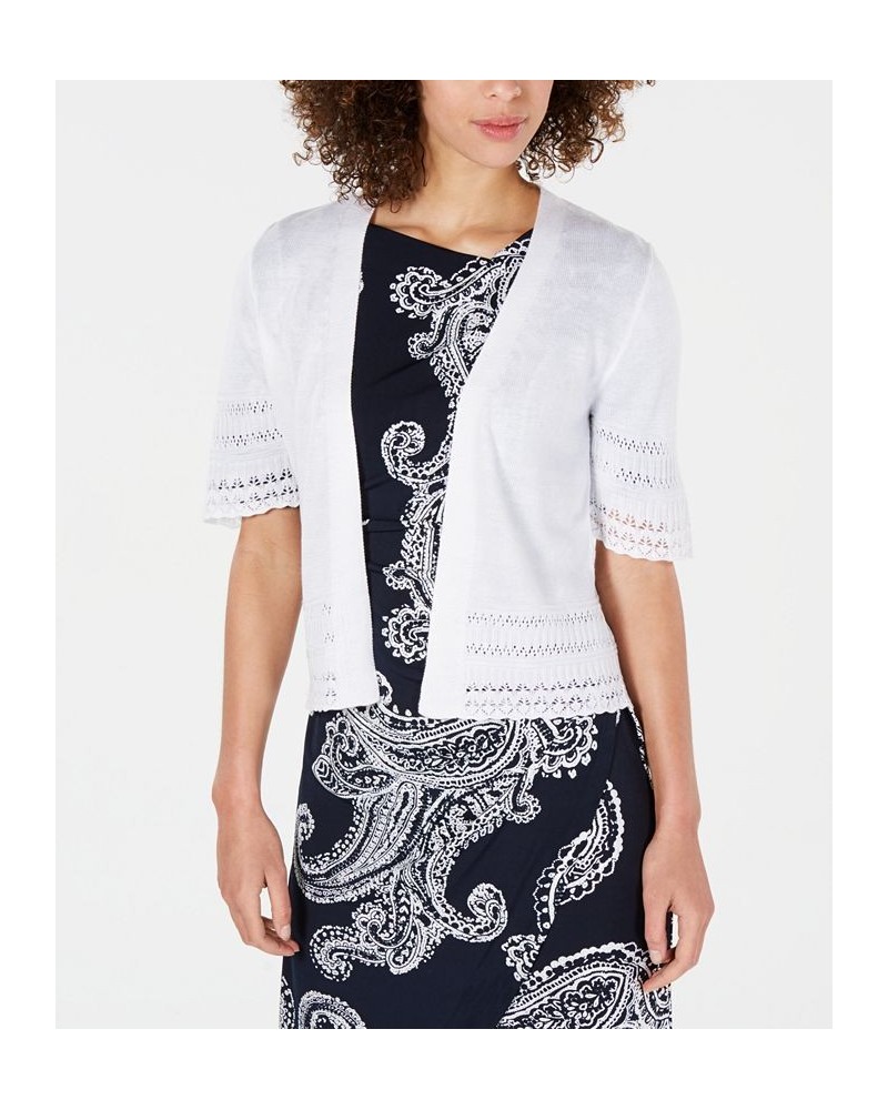 Petite Short Sleeve Eyelet Trim Shrug White $19.94 Sweaters