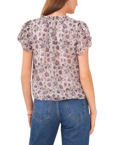 Women's Flutter Sleeve Tie V-neck Top Twilight Purple $27.43 Tops