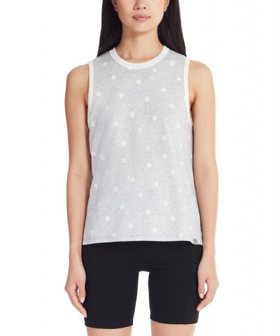 Marc New York Women's Performance Ditsy Daisy Printed Ringer Tank Top Blue $19.70 Tops