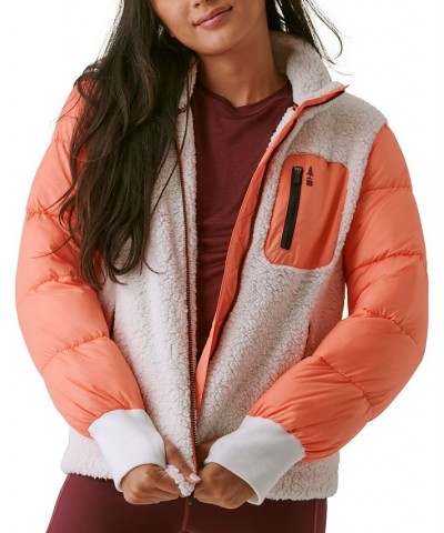 Women's Quilted Sherpa Zip-Up Puffer Jacket Ecru $33.18 Jackets