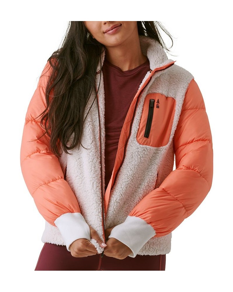 Women's Quilted Sherpa Zip-Up Puffer Jacket Ecru $33.18 Jackets