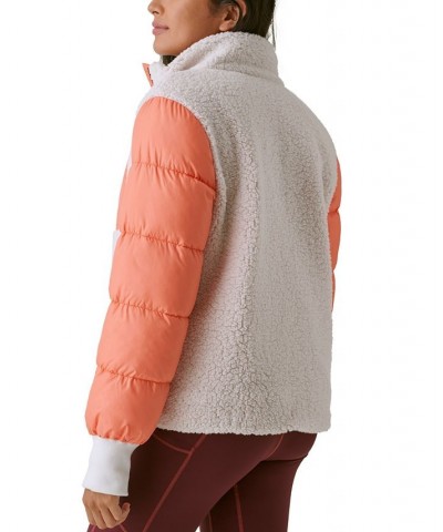 Women's Quilted Sherpa Zip-Up Puffer Jacket Ecru $33.18 Jackets