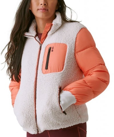 Women's Quilted Sherpa Zip-Up Puffer Jacket Ecru $33.18 Jackets