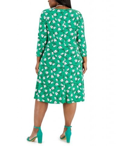 Plus Size Maura Printed 3/4-Sleeve Faux-Wrap Dress Green Combo $32.70 Dresses