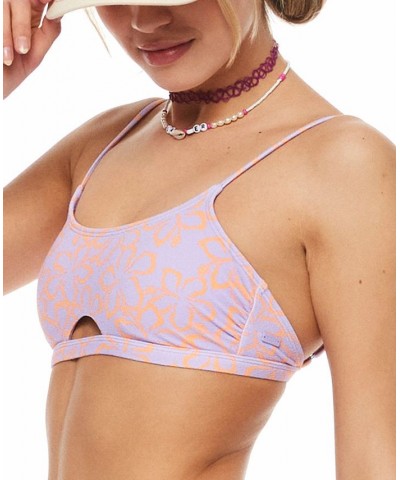 Juniors' Hawaiian Heat Printed Bralette Bikini Top & Hipster Bottoms Purple $34.56 Swimsuits