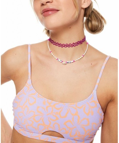 Juniors' Hawaiian Heat Printed Bralette Bikini Top & Hipster Bottoms Purple $34.56 Swimsuits