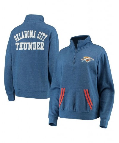 Women's Blue Oklahoma City Thunder Striped Trim Tri-Blend Half-Zip Pullover Jacket Blue $32.44 Jackets