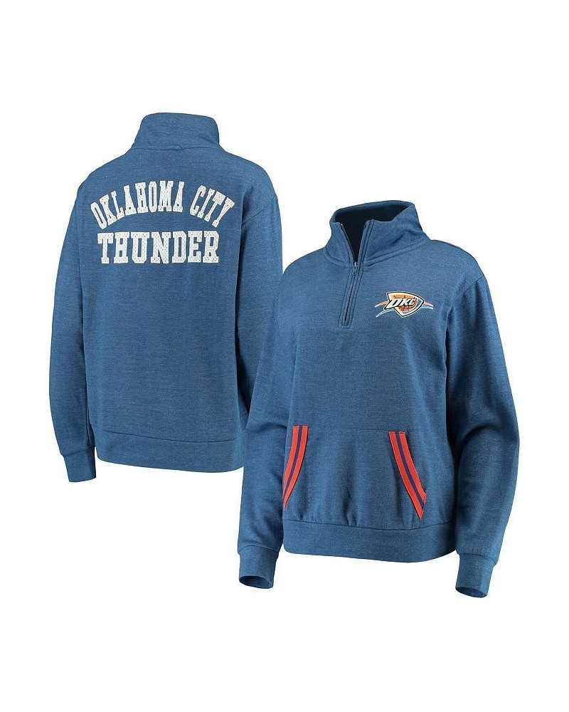 Women's Blue Oklahoma City Thunder Striped Trim Tri-Blend Half-Zip Pullover Jacket Blue $32.44 Jackets