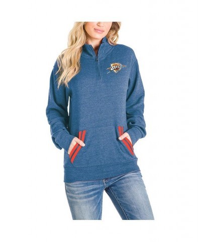 Women's Blue Oklahoma City Thunder Striped Trim Tri-Blend Half-Zip Pullover Jacket Blue $32.44 Jackets