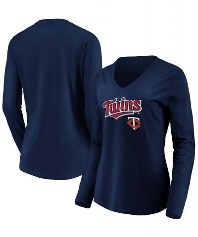 Women's Navy Minnesota Twins Core Team Lockup Long Sleeve V-Neck T-shirt Navy $24.74 Tops