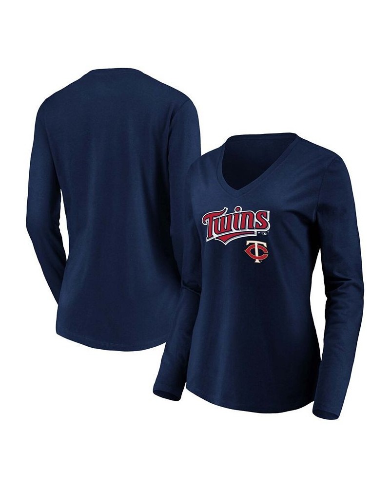 Women's Navy Minnesota Twins Core Team Lockup Long Sleeve V-Neck T-shirt Navy $24.74 Tops