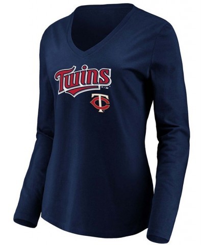 Women's Navy Minnesota Twins Core Team Lockup Long Sleeve V-Neck T-shirt Navy $24.74 Tops