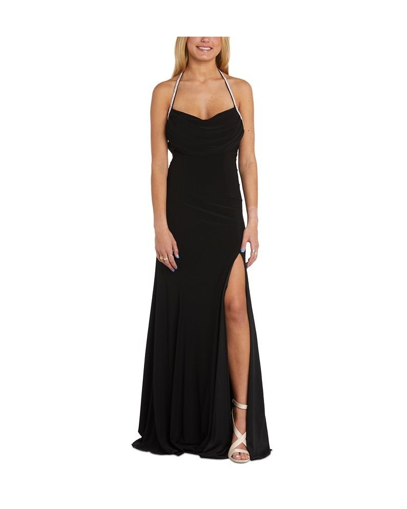 Juniors' Embellished-Strap Jersey Gown Black $68.54 Dresses