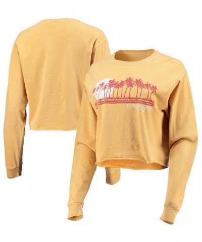 Women's Gold Florida State Seminoles Beach Club Cropped Long Sleeve T-shirt Gold $28.49 Tops
