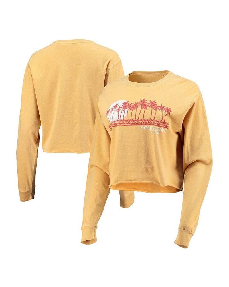 Women's Gold Florida State Seminoles Beach Club Cropped Long Sleeve T-shirt Gold $28.49 Tops