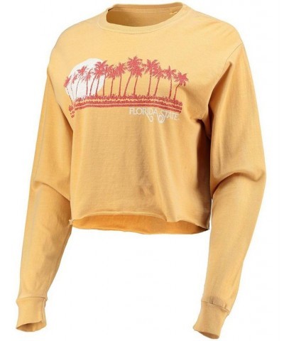 Women's Gold Florida State Seminoles Beach Club Cropped Long Sleeve T-shirt Gold $28.49 Tops