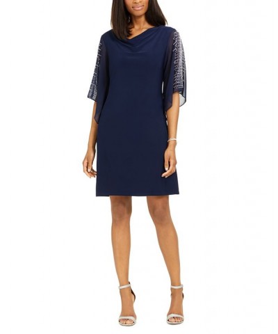 Embellished Split-Sleeve Sheath Dress Navy Blue $41.58 Dresses