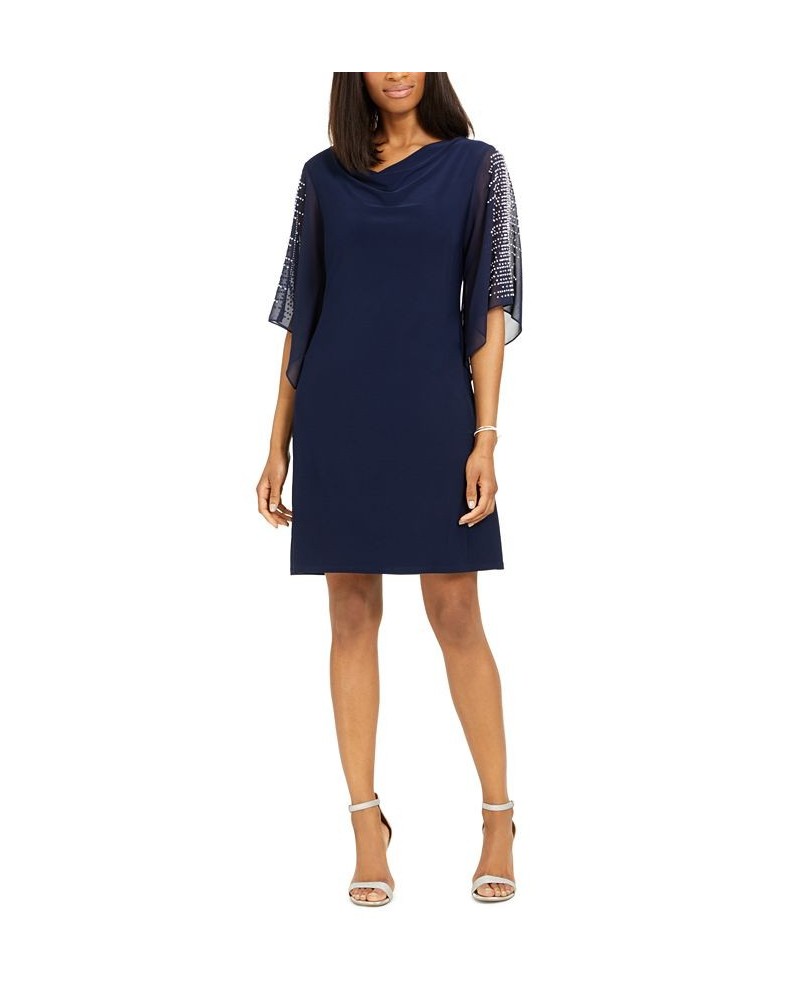 Embellished Split-Sleeve Sheath Dress Navy Blue $41.58 Dresses