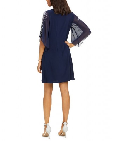 Embellished Split-Sleeve Sheath Dress Navy Blue $41.58 Dresses