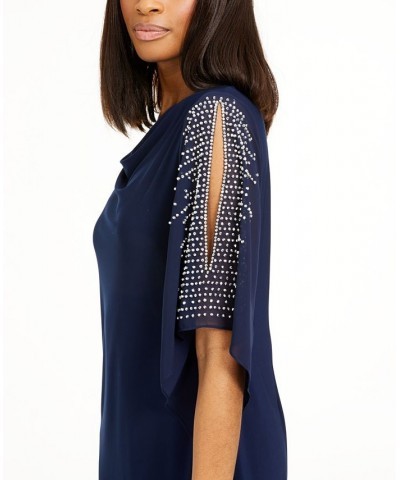 Embellished Split-Sleeve Sheath Dress Navy Blue $41.58 Dresses