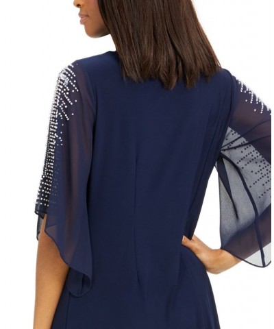 Embellished Split-Sleeve Sheath Dress Navy Blue $41.58 Dresses