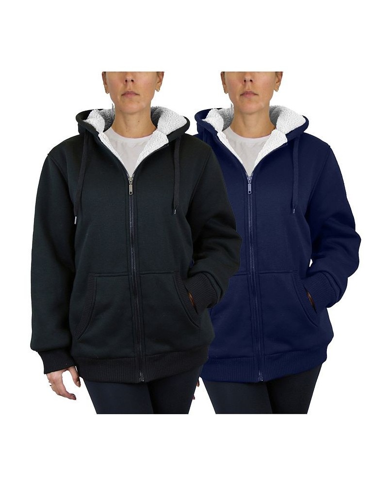 Women's Loose Fit Sherpa Lined Fleece Zip-Up Hoodie Sweatshirt Pack of 2 Black, Navy $36.66 Sweatshirts