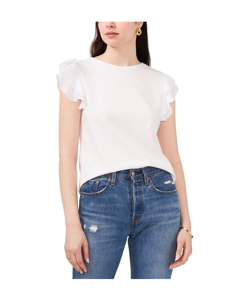 Women's Tiered Ruffled-Sleeve T-Shirt White $32.45 Tops