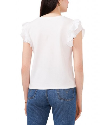 Women's Tiered Ruffled-Sleeve T-Shirt White $32.45 Tops