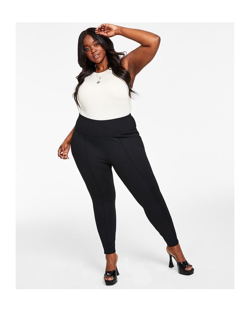 Trendy Plus Size High-Waist Ponte Pants Deep Black $15.77 Pants